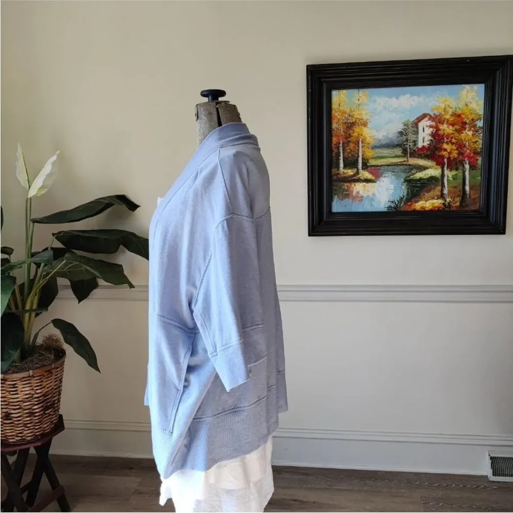 Athleta Lotus Wrap Blue Heather Open Front Cardigan with Pockets Size XXS/XS